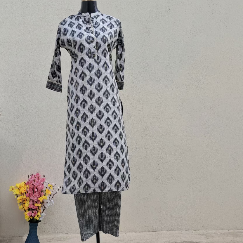 Black and White CottonRayon 2PC KurtiSet