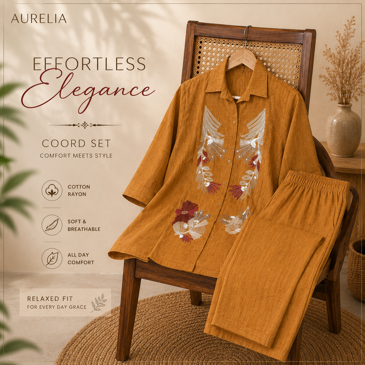 GoldenMustard CottonRayon CoOrdSet