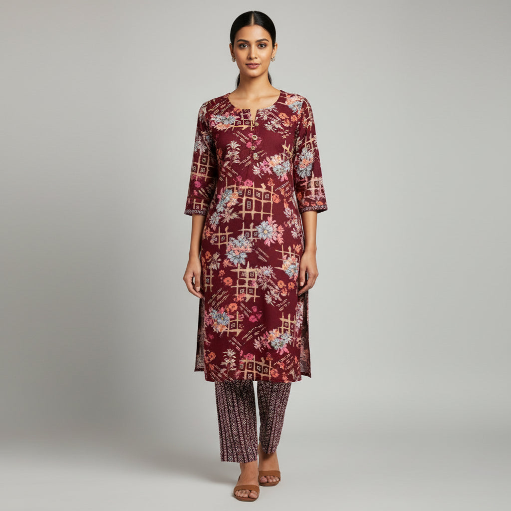 Purple Rayon Cazzy 2PC - Kurti Set