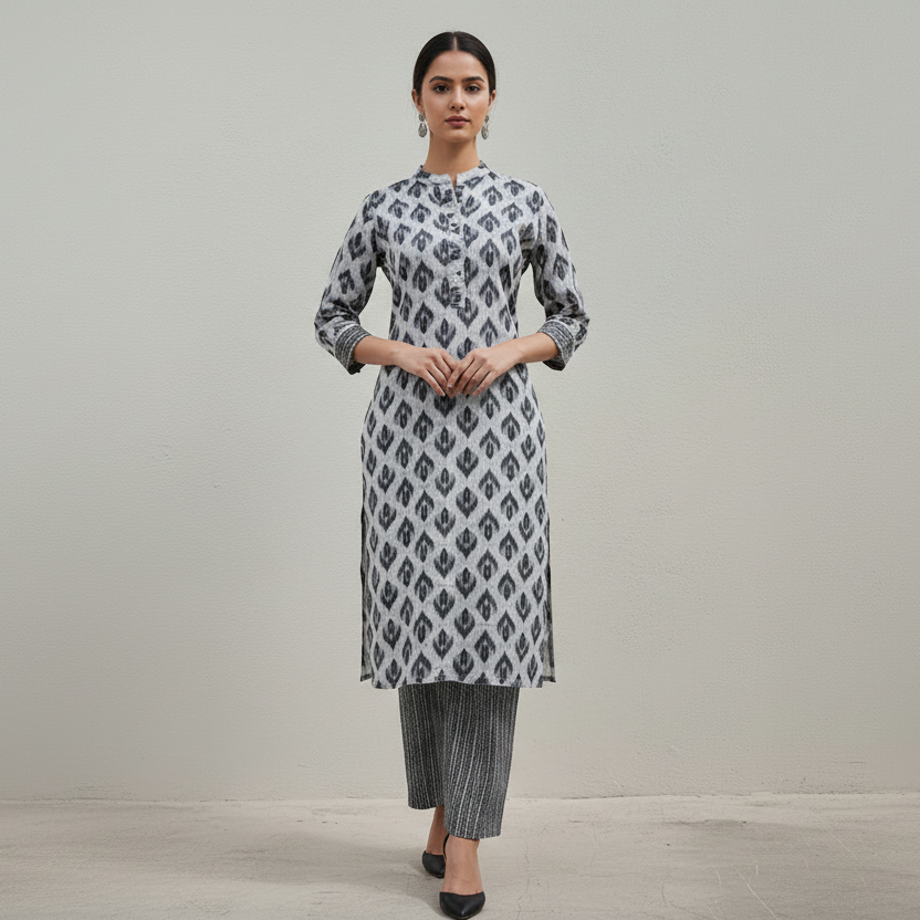 Black&White CottonRayon  KurtiSet