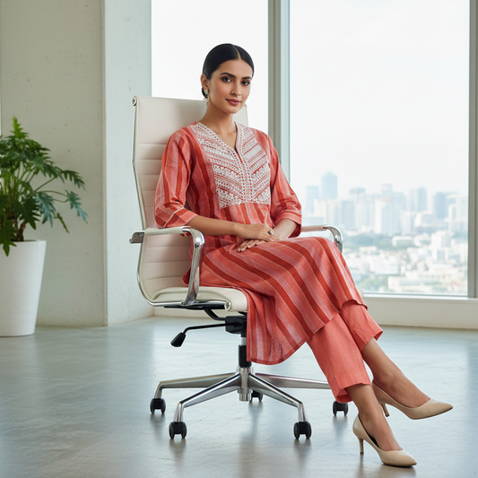 RustOrange Handloom 2PC KurtiSet