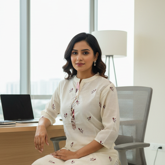 OFF WHITE Rayon 2PC Kurti Set