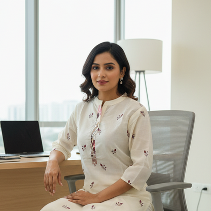 OFF WHITE Rayon 2PC Kurti Set