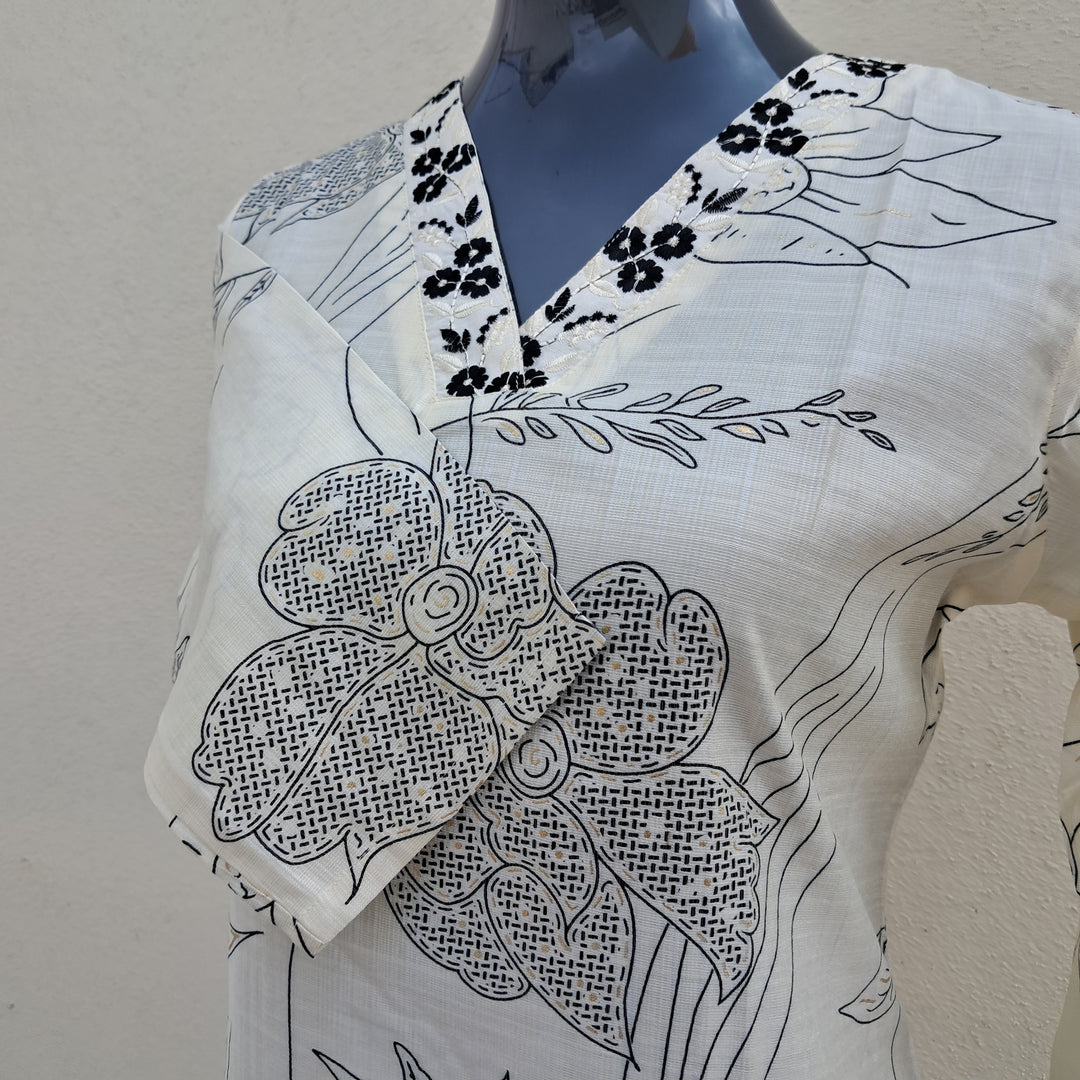 Black White Rayon KurtiSet