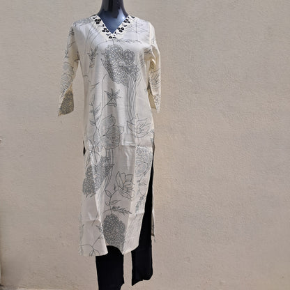 Black White Rayon 2PC Kurti Set