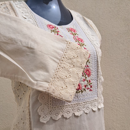 White Cotton 3pc Dupatta Set