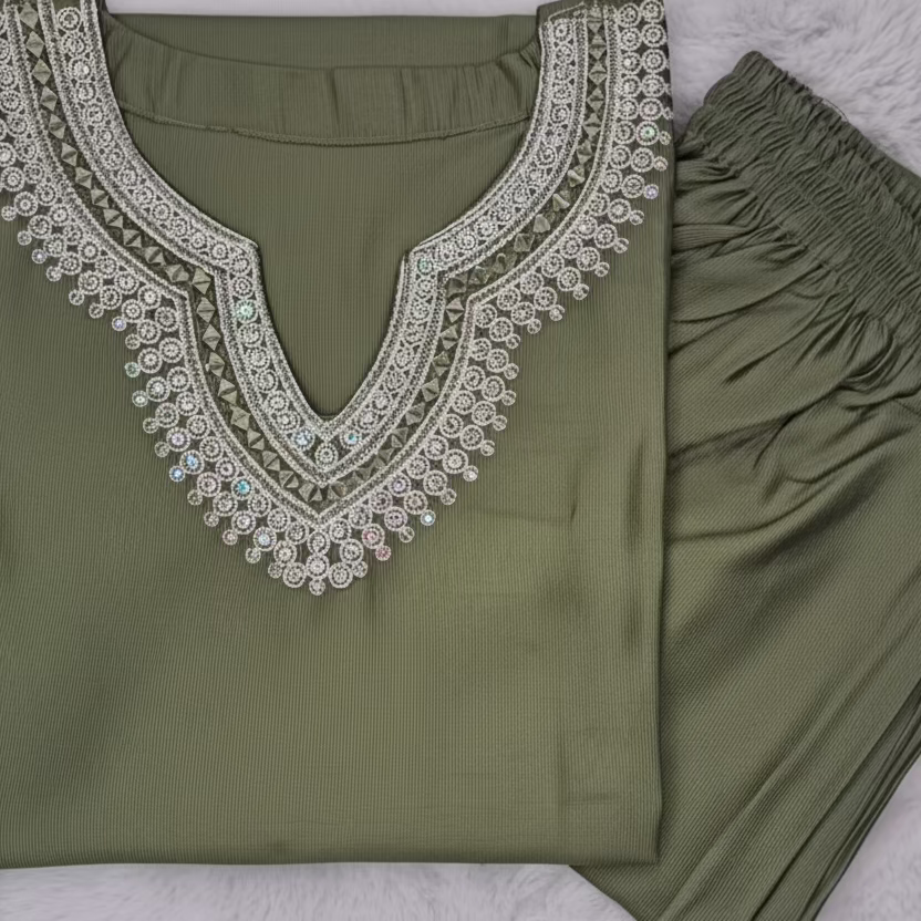 MehendiGreen GadwaliSilk 2PC Kurti Set