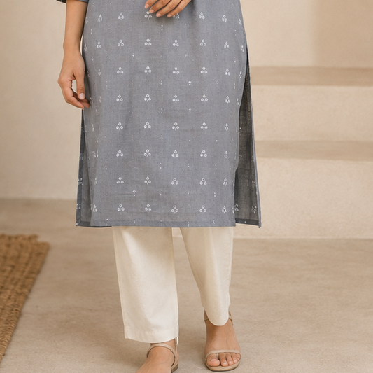 White Cotton Maher Straight Cut Pant