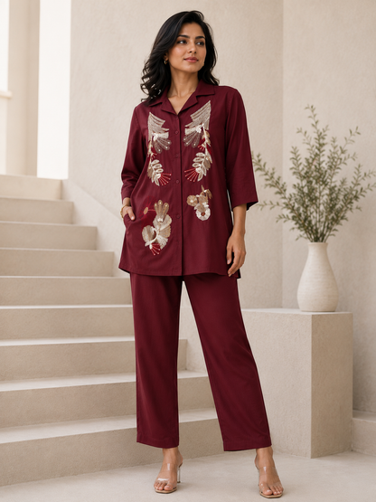 Maroon Rayon Shirt CoOrdSet