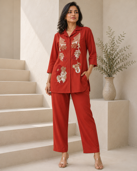 HotPink Rayon Shirt CoOrdSet