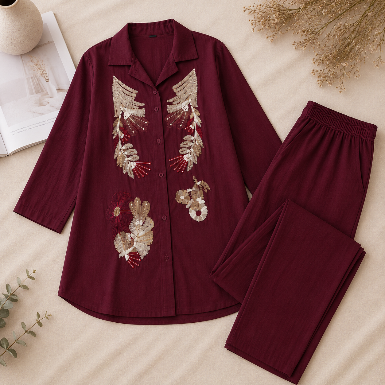 Maroon Rayon Shirt CoOrdSet