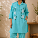 Turquoise CottonRayon Long Shirt