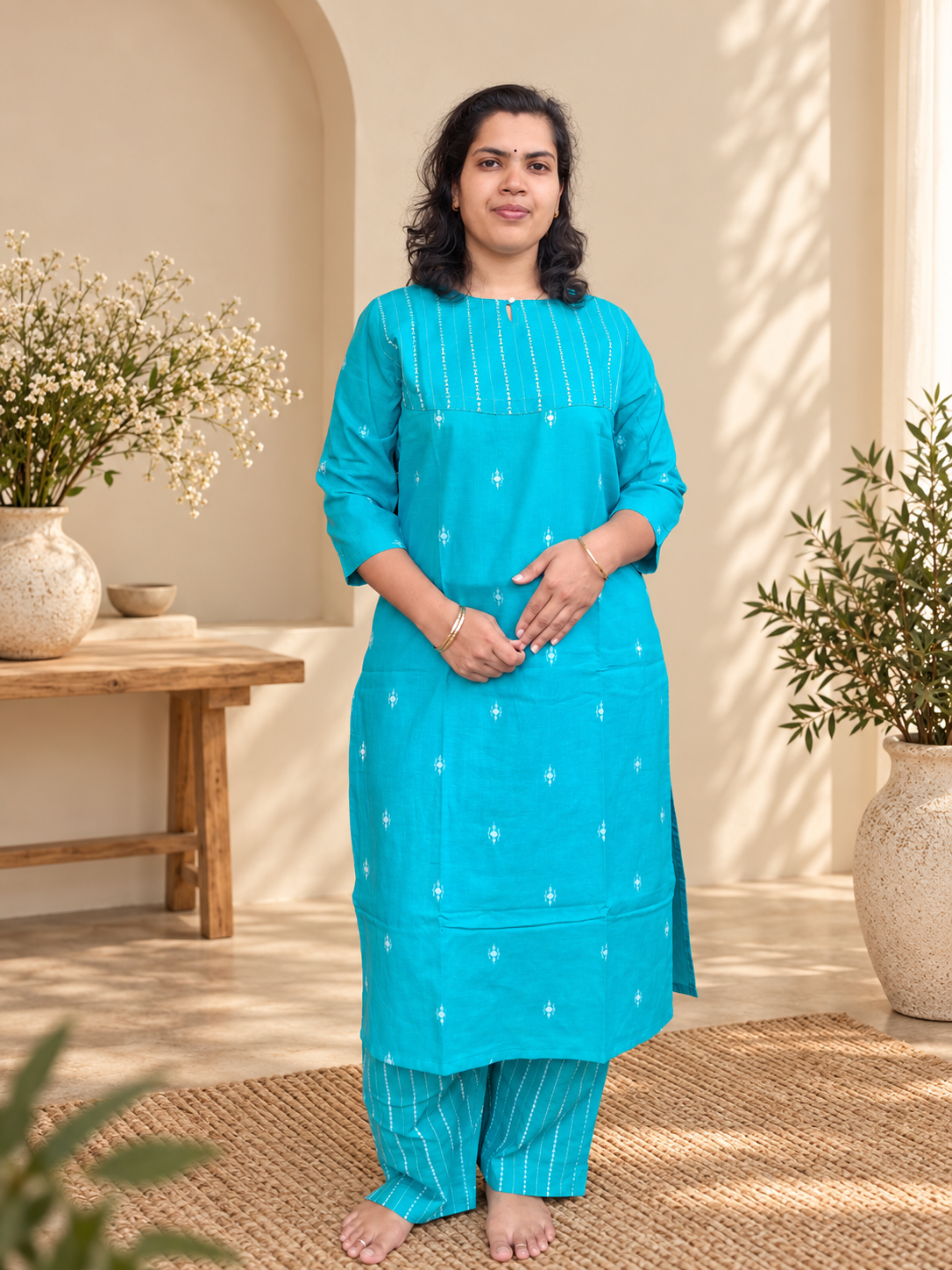 Blue Cotton KurtiSet