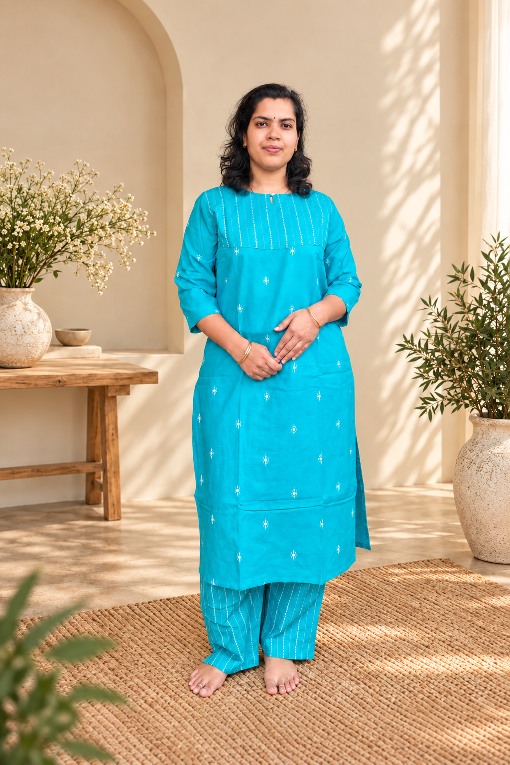 Blue Cotton KurtiSet