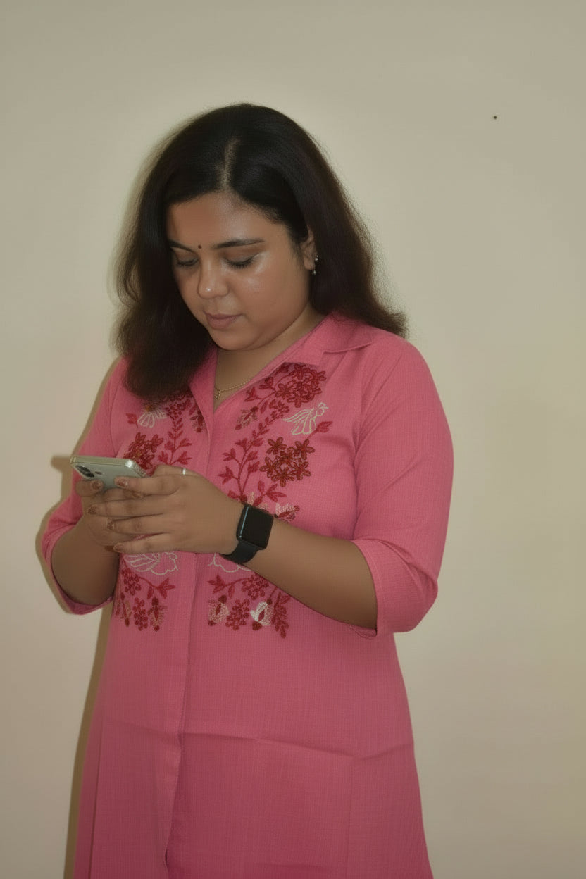 Pink CottonRayon Shirt CoOrdSet