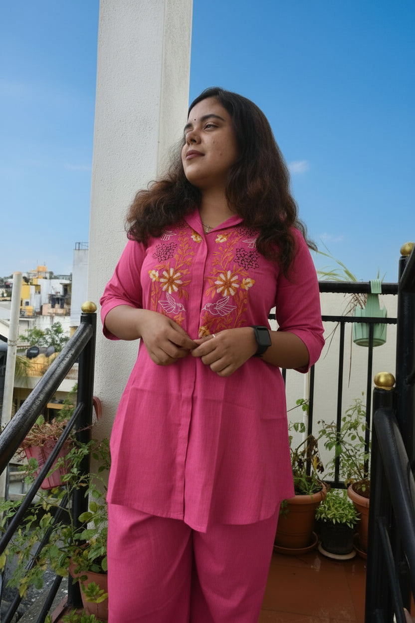 Pink CottonRayon Shirt CoOrdSet