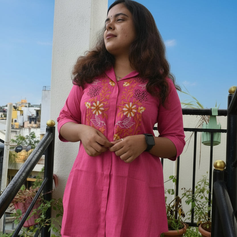 Pink CottonRayon Shirt CoOrdSet