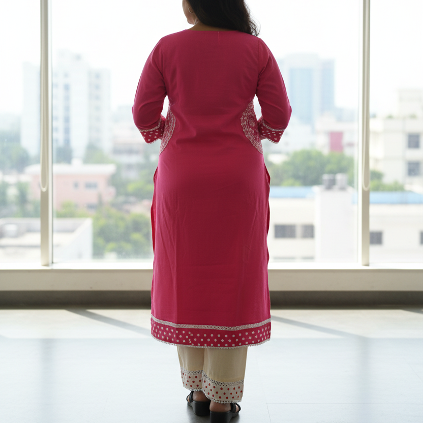 RaniPink CottonBlend KurtiSet