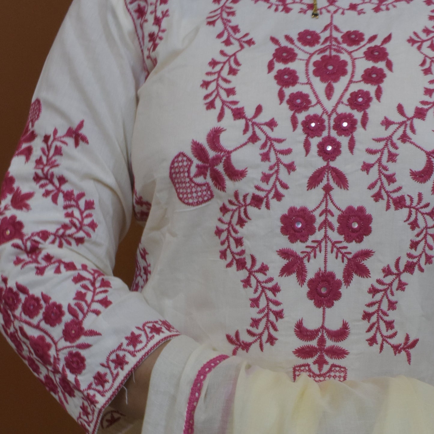 Red and White Cotton Arohi 3pc Dupatta Set