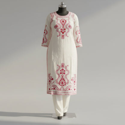 Red and White Cotton Arohi 3pc Dupatta Set