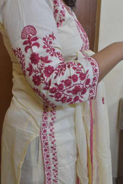 Red and White Cotton Arohi 3pc Dupatta Set