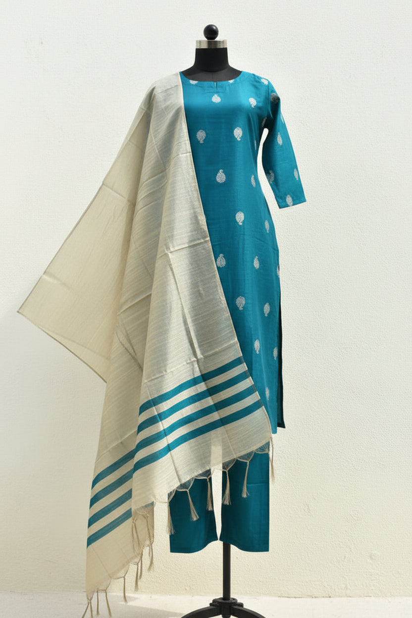 TealBlue SouthSilk DupattaSet