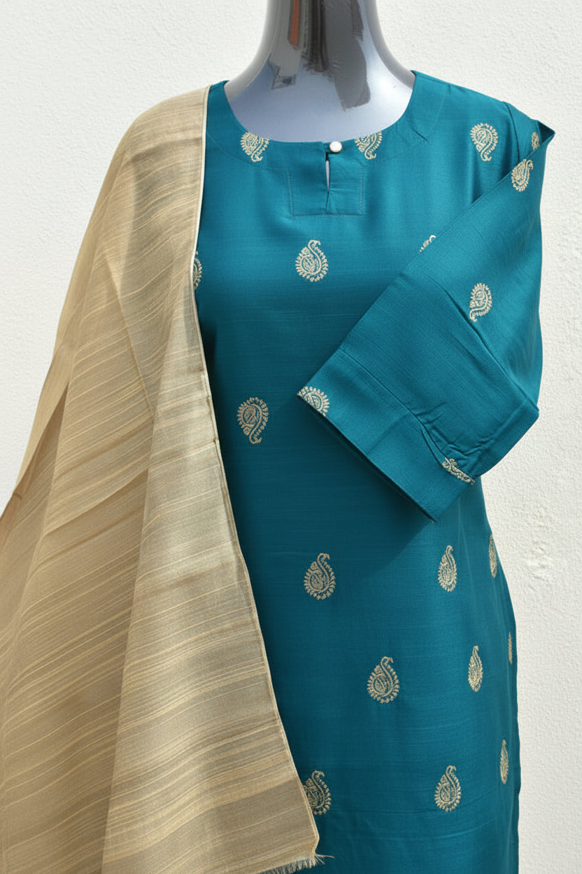 TealBlue SouthSilk DupattaSet