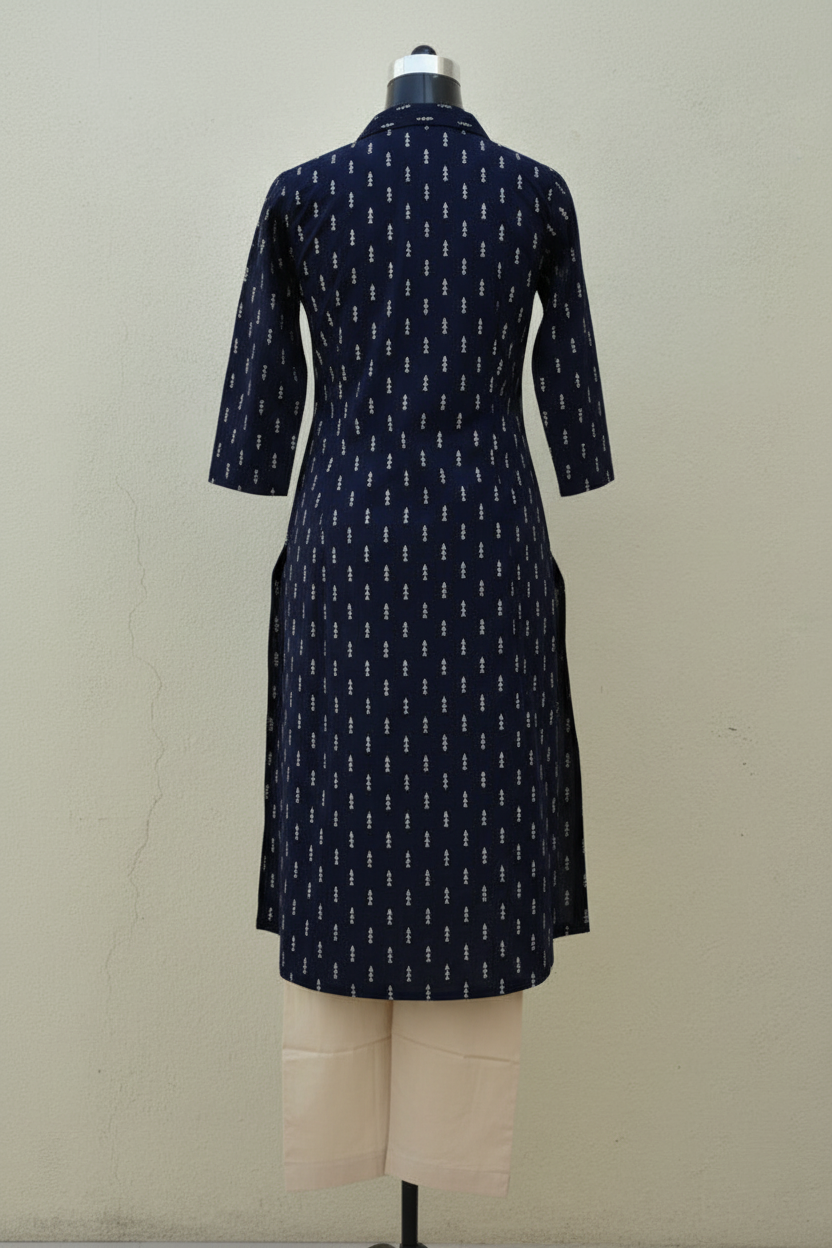 NavyBlue CottonFine 2PC KurtiSet