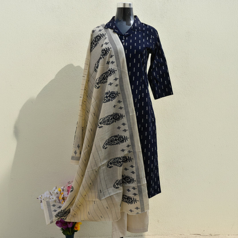 NavyBlue CottonFine DupattaSet