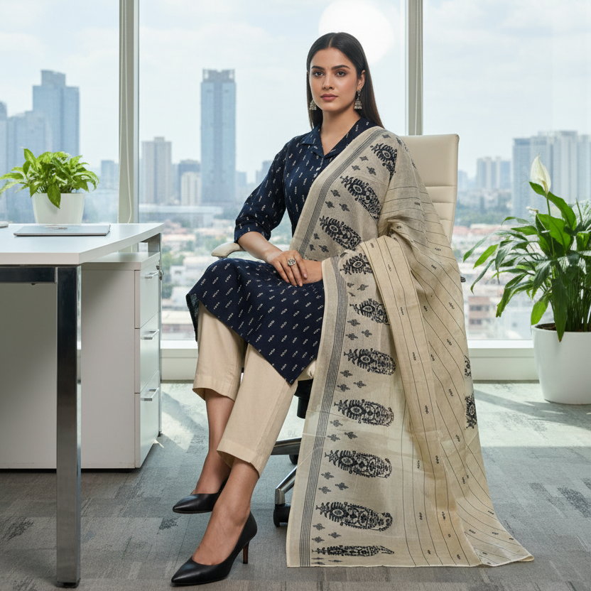 NavyBlue CottonFine DupattaSet