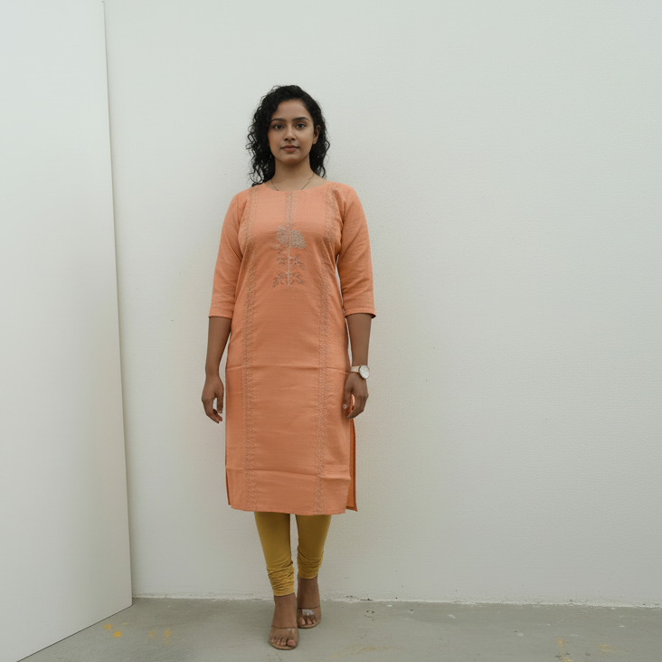 Peach GadwaliSilk Kurti