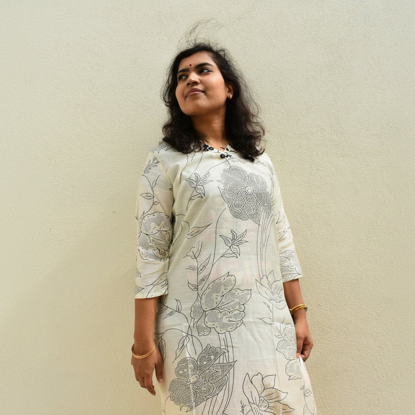 Black White Rayon KurtiSet