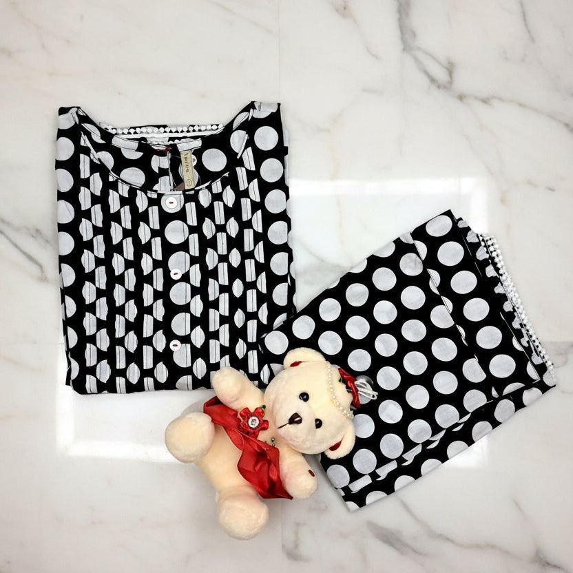 Black and White Cotton Bobby 2PC KurtiSet