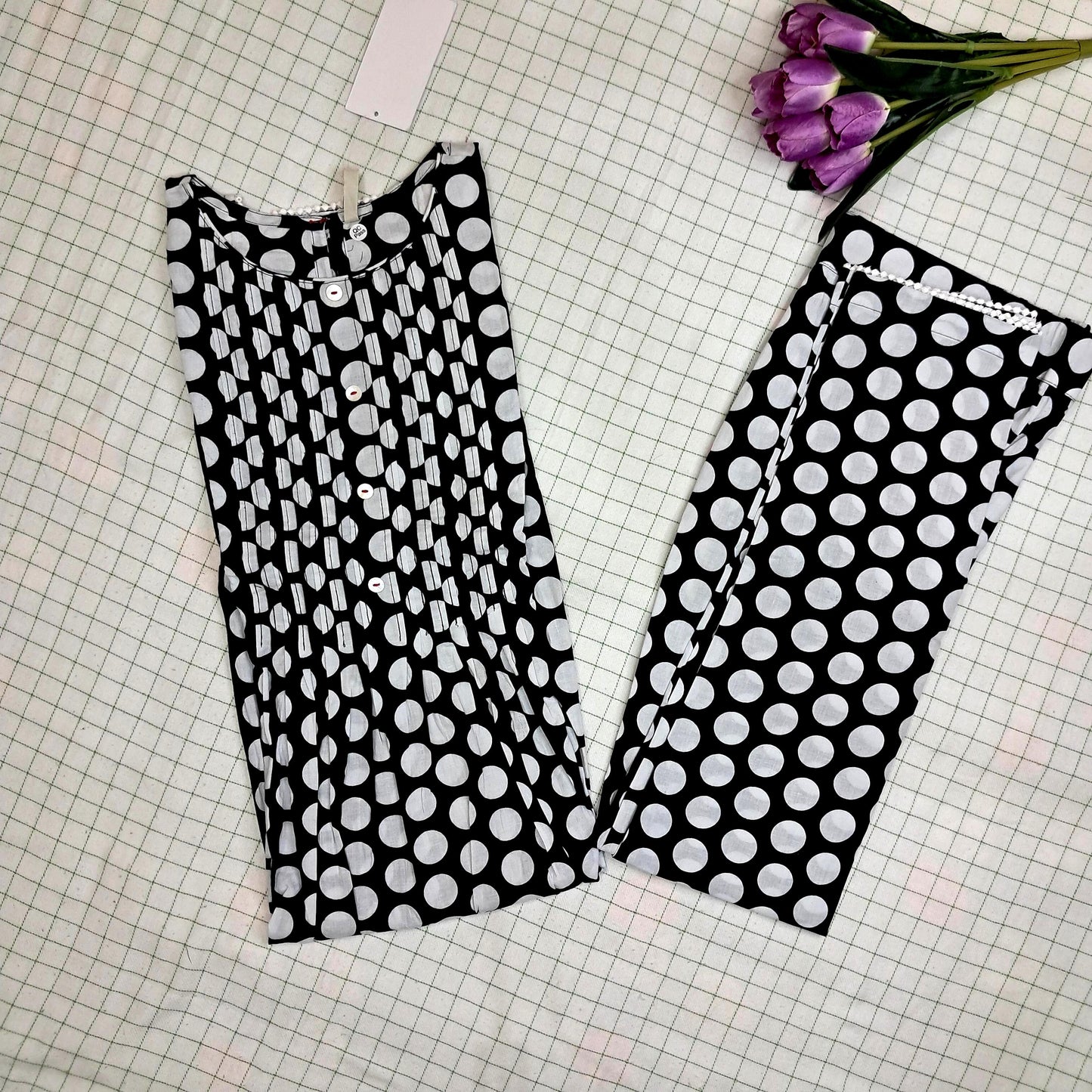 Black and White Cotton Bobby 2PC KurtiSet