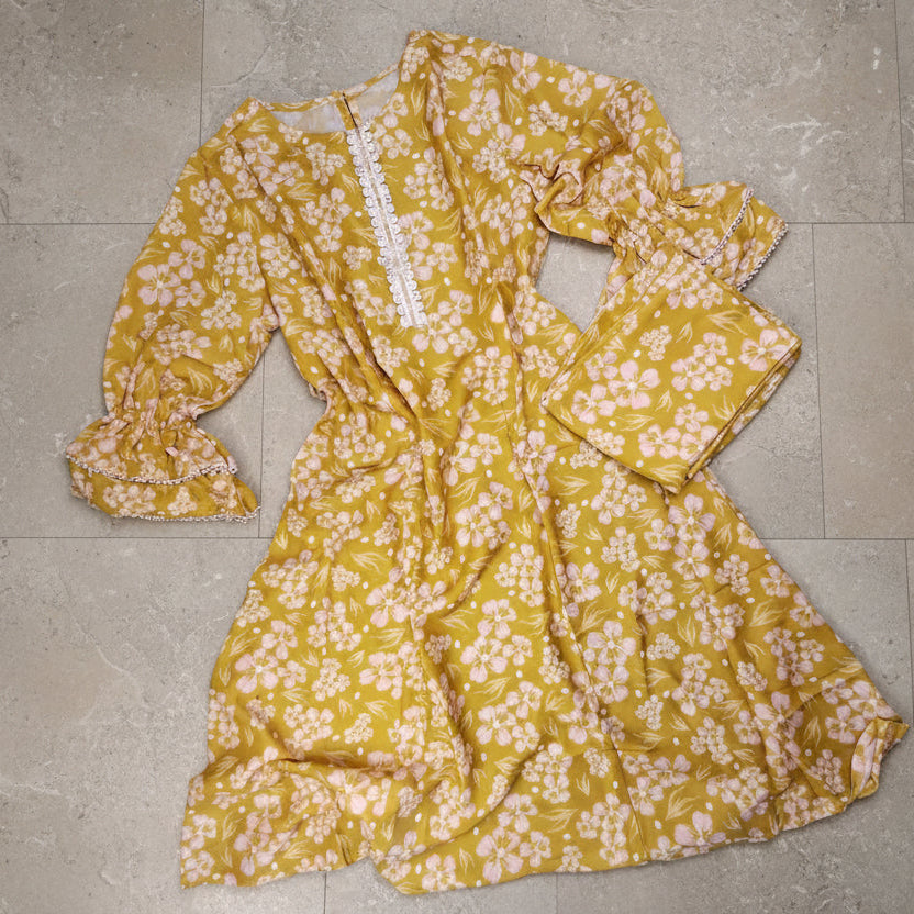 Olive Silk 2PC Kurti Set