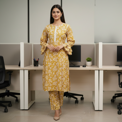 Olive Silk 2PC Kurti Set