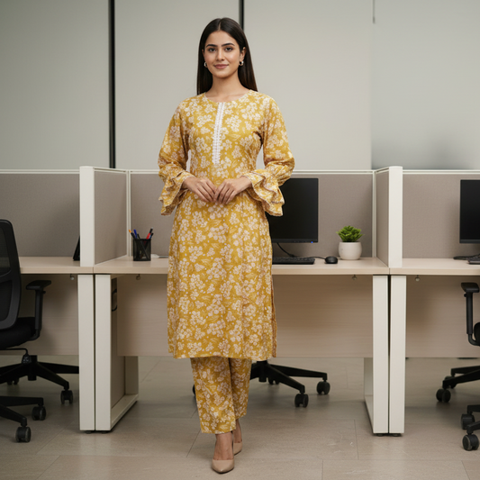 Olive Silk 2PC Kurti Set