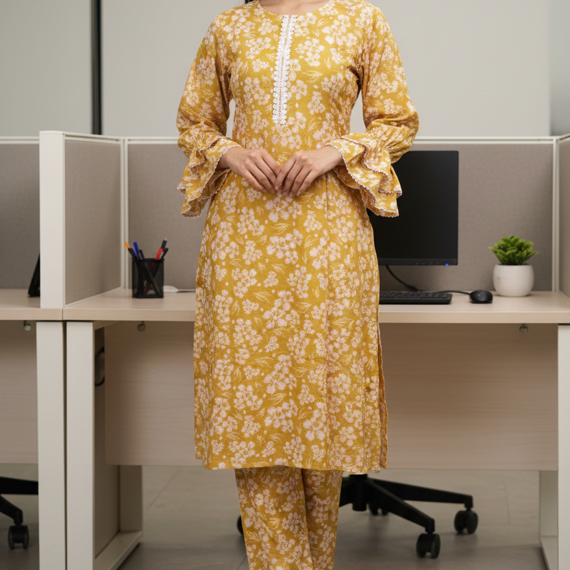 Olive Silk 2PC Kurti Set