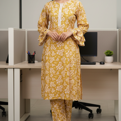 Olive Silk 2PC Kurti Set