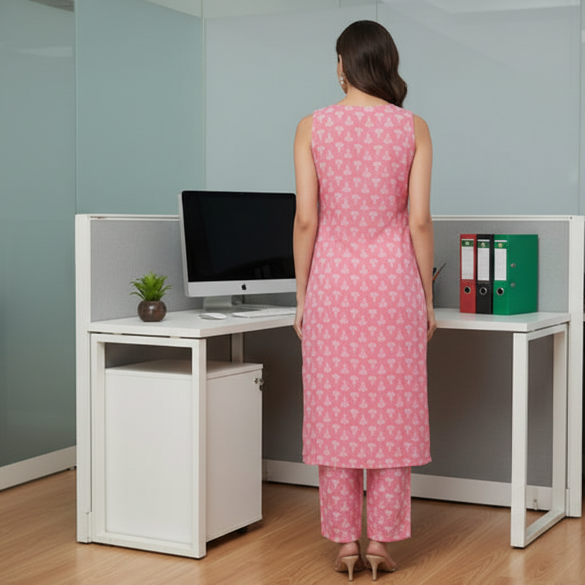 BabyPink Cotton 2PC Kurti Set