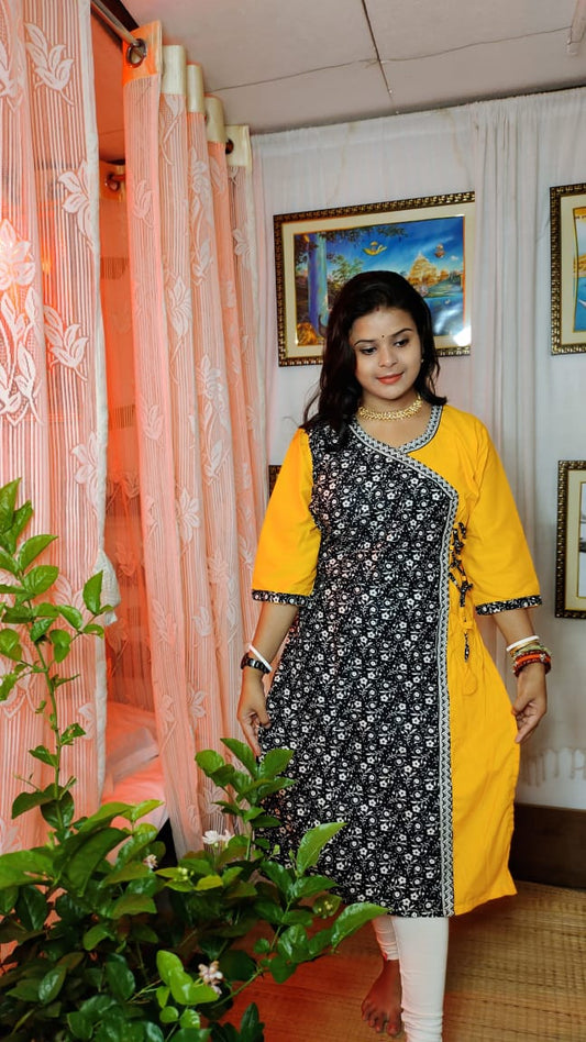 Yellow CottonAngrakha Kurti