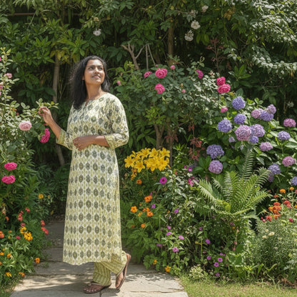 PistaWhite CottonRayon 2PC KurtiSet