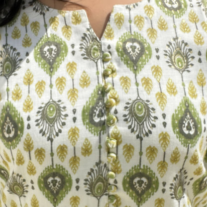 PistaWhite CottonRayon 2PC KurtiSet