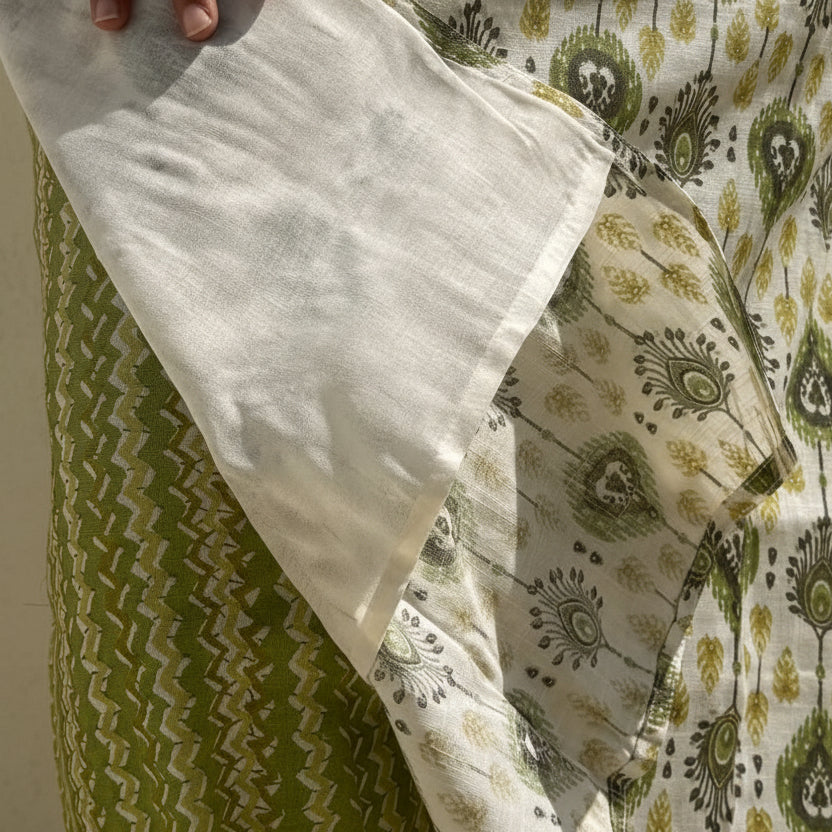 PistaWhite CottonRayon 2PC KurtiSet