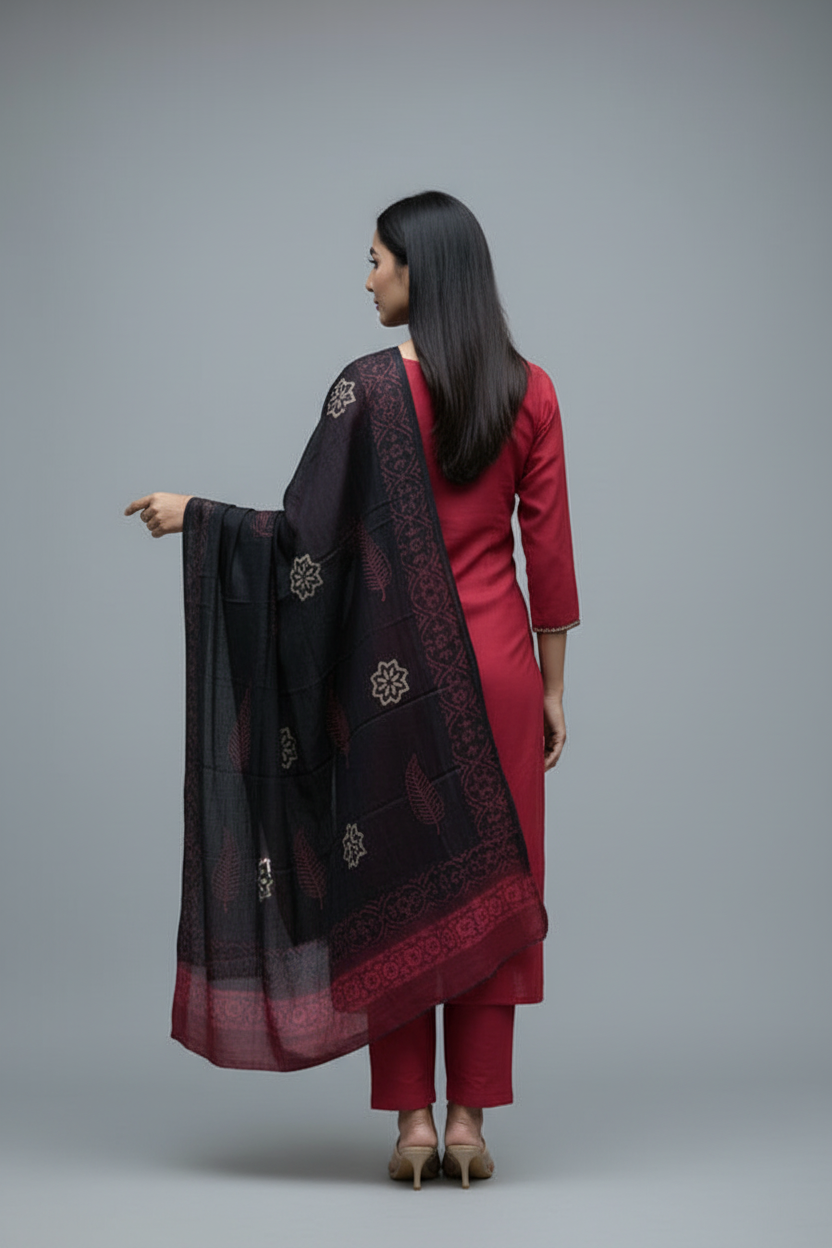 Maroon PureCotton 3pc Dupatta Set