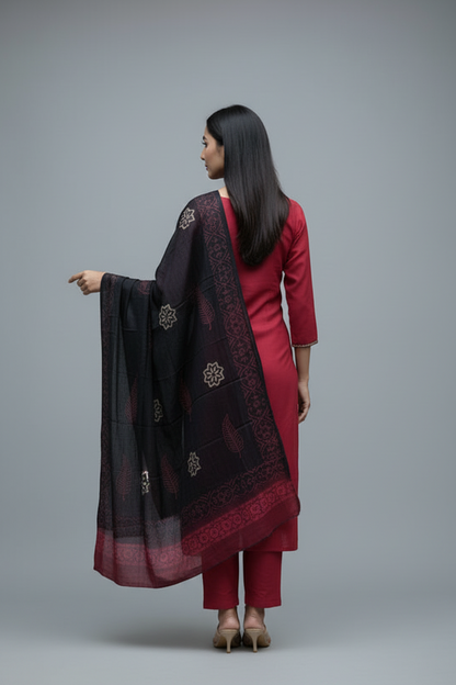 Maroon PureCotton 3pc Dupatta Set