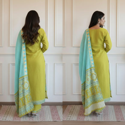 Green CottonSlub 3pc DupattaSet