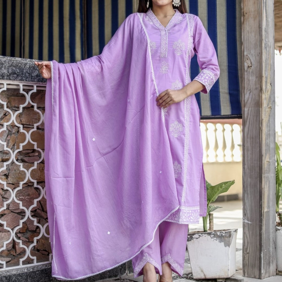PURPLE Premium Cotton 3pc DupattaSet
