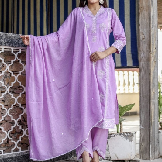 PURPLE Premium Cotton 3pc DupattaSet