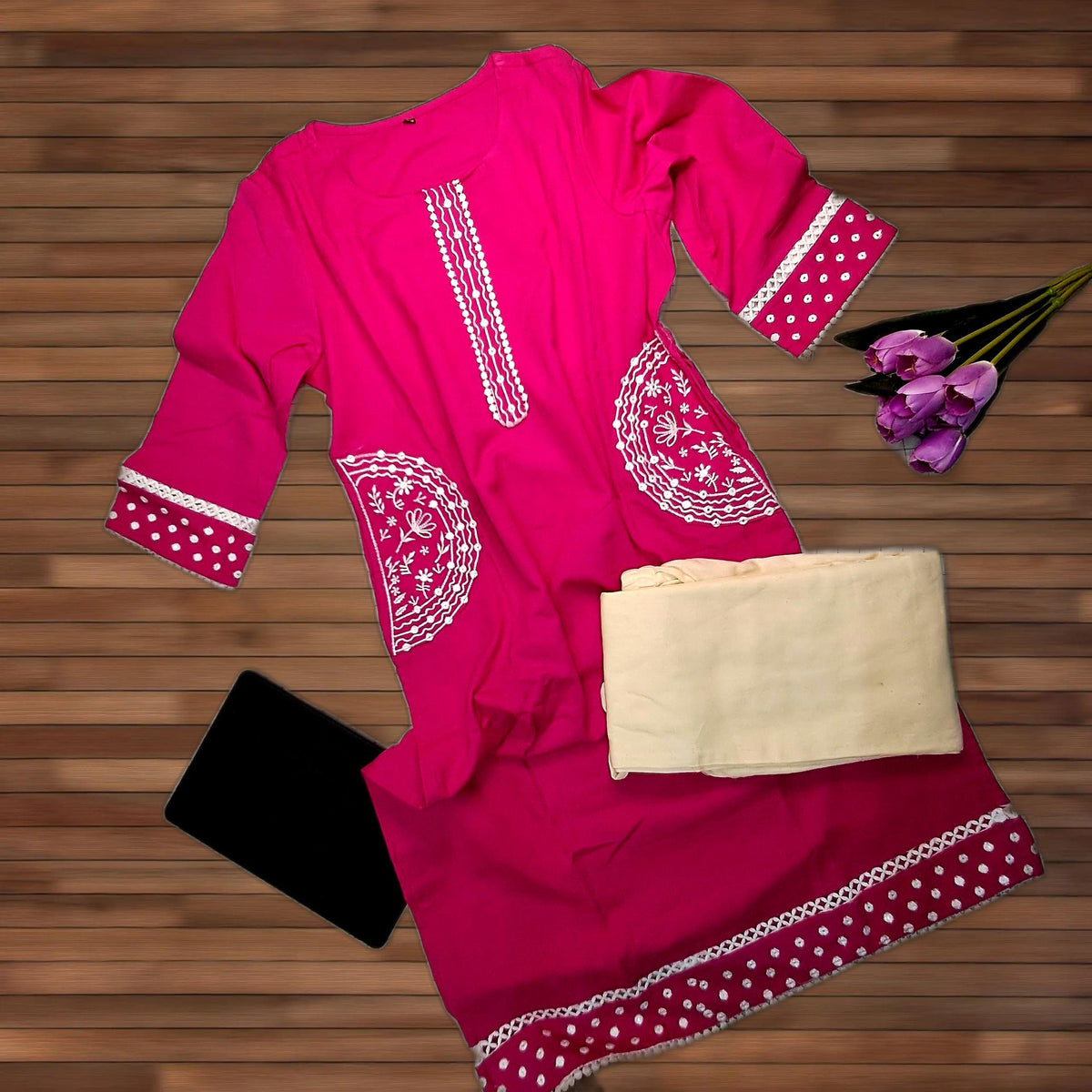 RaniPink CottonBlend KurtiSet